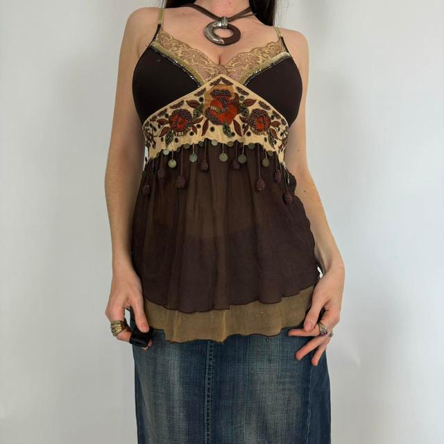 Vintage Women's Vest - Brown/Cream - S on Productcaster.