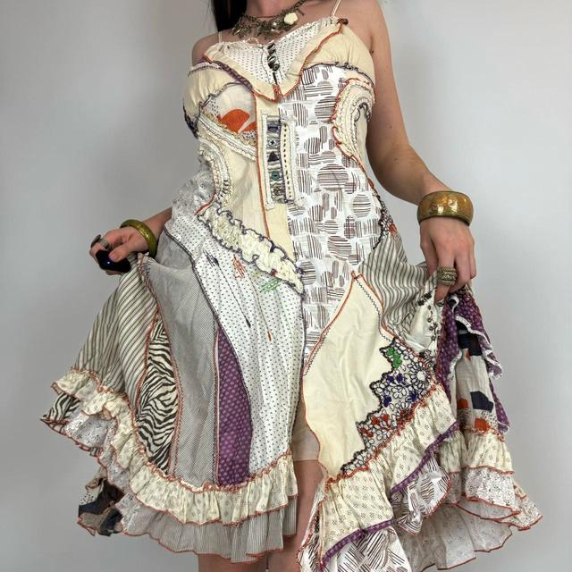 Vintage Women's Babydoll Dress - Cream/Multi - M on Productcaster.