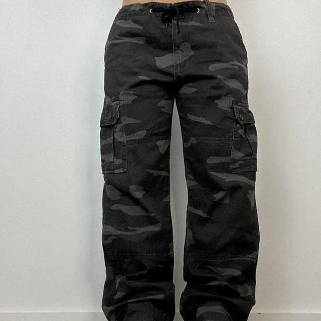 Vintage Women's Straight leg Cargo Trousers - Black/Grey - UK 10 on Productcaster.