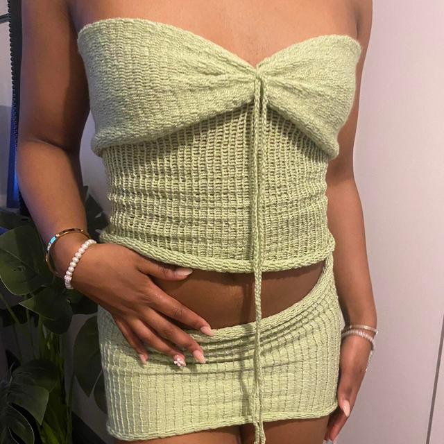 Handmade Women's Knitted Dress - Green - S on Productcaster.