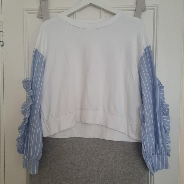 Zara Women's Sweatshirt - White/Blue - S on Productcaster.