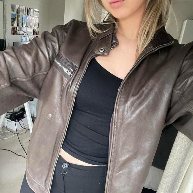 Vintage Women's Leather Jacket - Brown - XL on Productcaster.