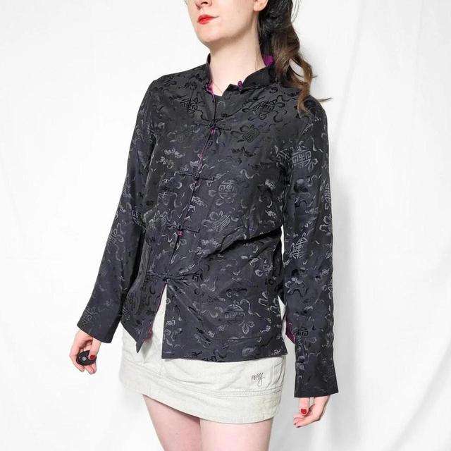 Vintage Women's Blazer Jacket - Black/Purple - UK 12 on Productcaster.