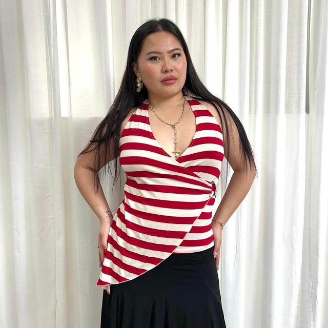 Vintage Women's Top - Red/Cream - L on Productcaster.