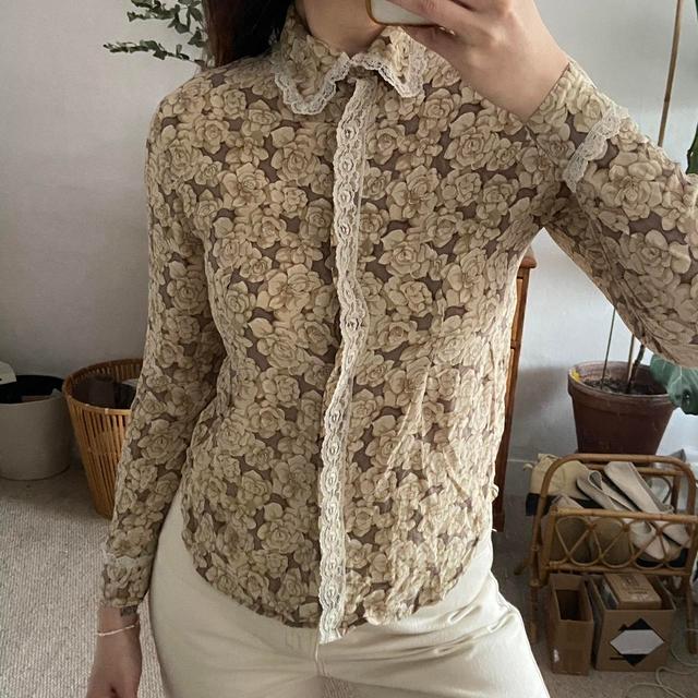 Unique Vintage Women's Blouse - Tan - S on Productcaster.