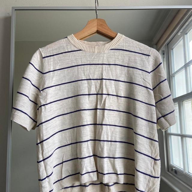 YMC Women's T-shirt - Cream/Navy - M on Productcaster.