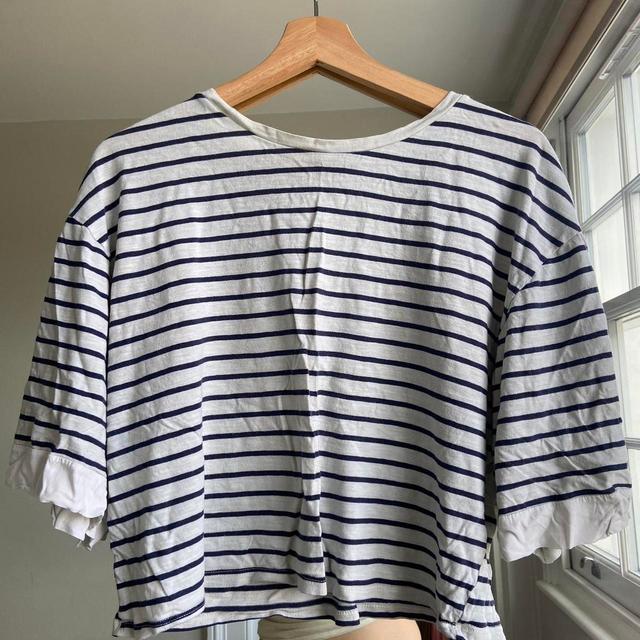 Zara Women's T-shirt - White/Navy - M on Productcaster.