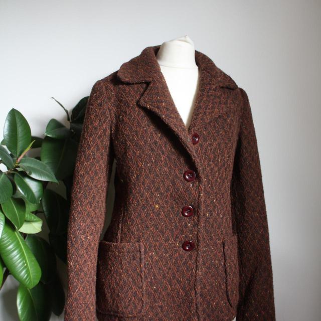 Handmade Men's Wool Jacket - Brown/Burgundy - S on Productcaster.