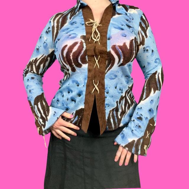 Vintage Women's Blouse - Blue/Brown - L on Productcaster.