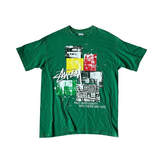 Stüssy Men's T-shirt - Green/White - L on Productcaster.