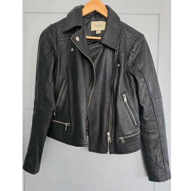 Oasis Women's Leather Jacket - Black - UK 8 on Productcaster.