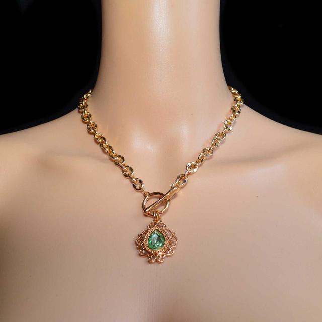 Handmade Women's Necklace - Gold/Green on Productcaster.