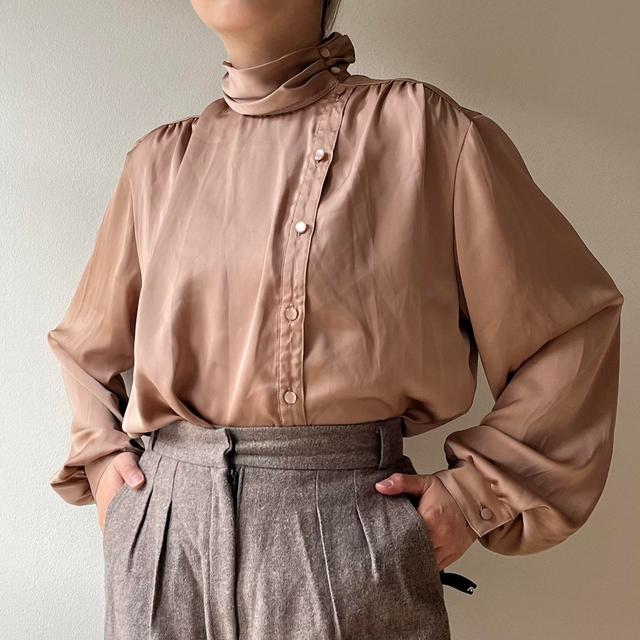 Vintage Women's Blouse - Brown/Tan - 12 on Productcaster.