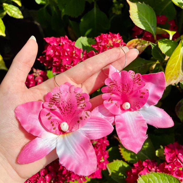 Handmade Women's Earrings - Pink/White on Productcaster.