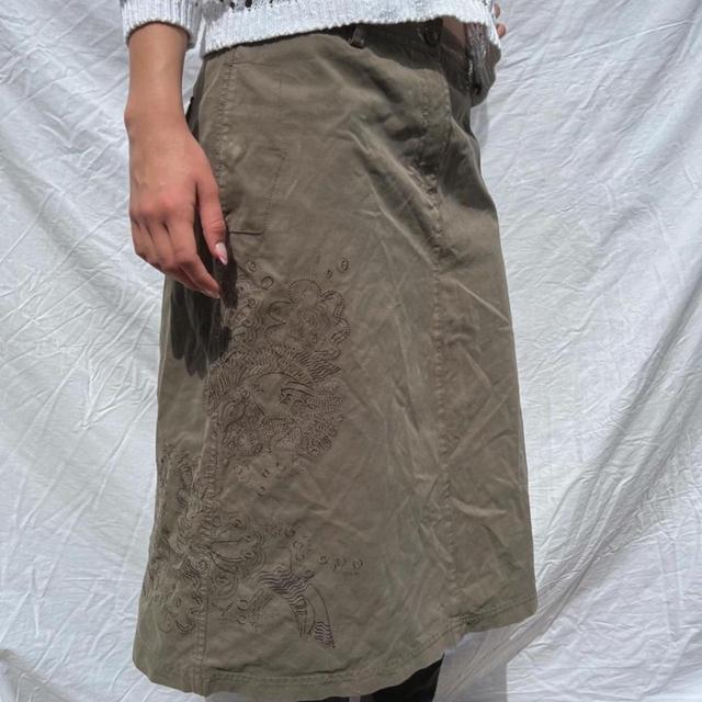 Vintage Women's Midi Skirt - Khaki - UK 12 on Productcaster.