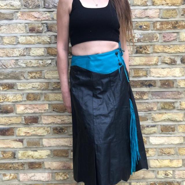 Vintage Women's Maxi Skirt - Black/Blue - UK 8 on Productcaster.