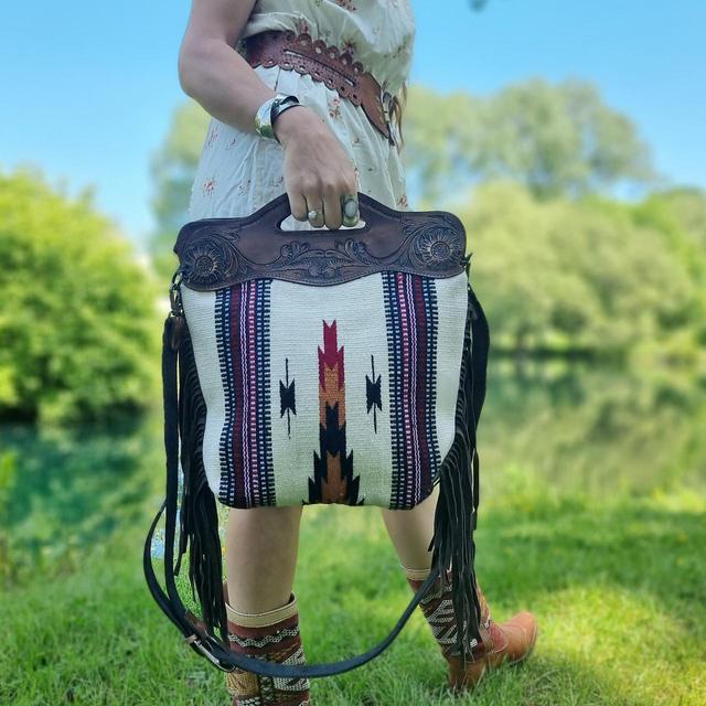 Handmade Women's Crossbody bags - Tan/Cream on Productcaster.