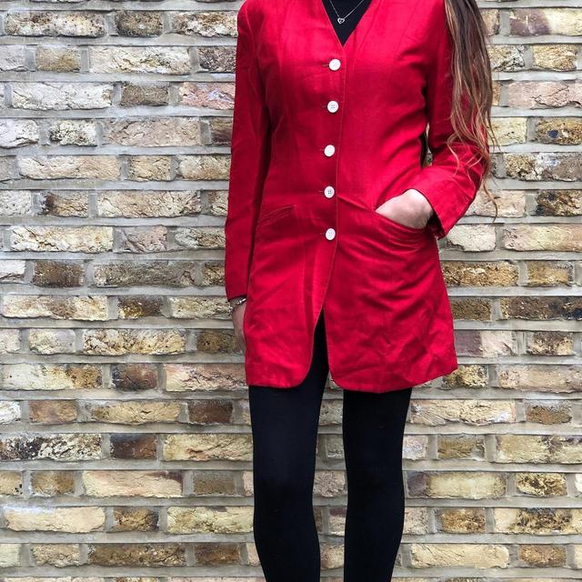 Preloved Women's Cotton Coat - Red/White - UK 8 on Productcaster.