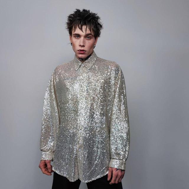 Custom Men's Shirt - Silver - S on Productcaster.