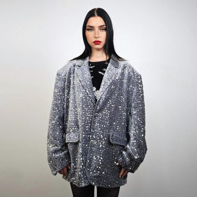 Custom Women's Blazer Jacket - Silver/Grey - M on Productcaster.