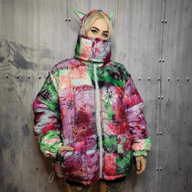 Custom Women's Bomber Jacket - Pink/Green - M on Productcaster.