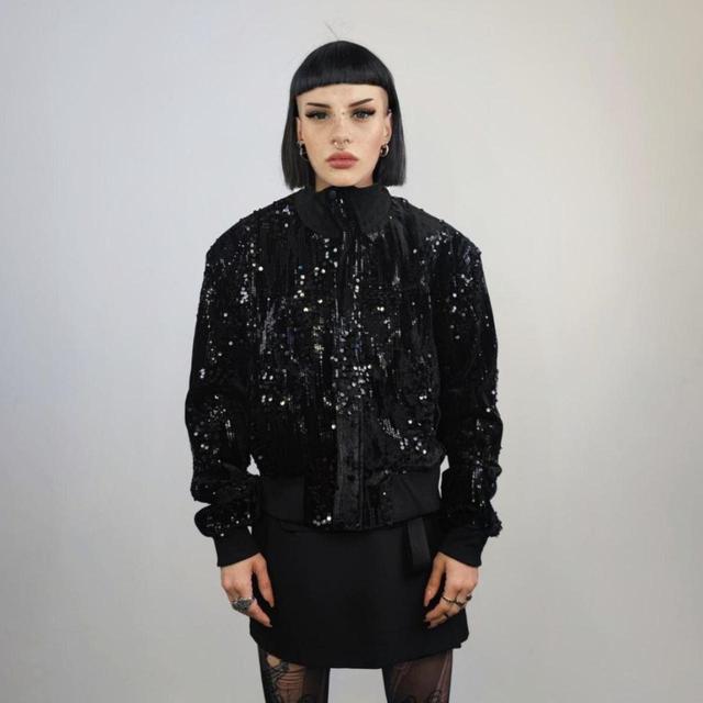 Custom Women's Bomber Jacket - Black/Silver - L on Productcaster.