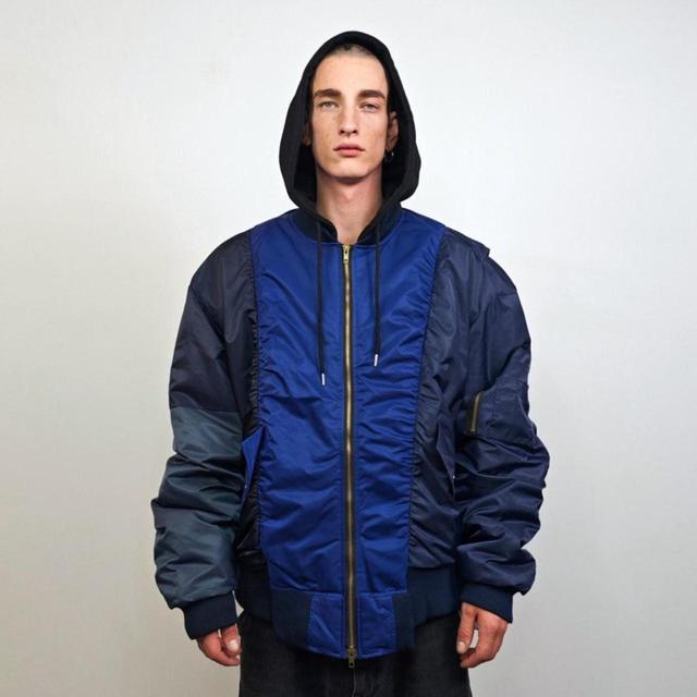 Reworked Men's Bomber Jacket - Blue/Black - L on Productcaster.