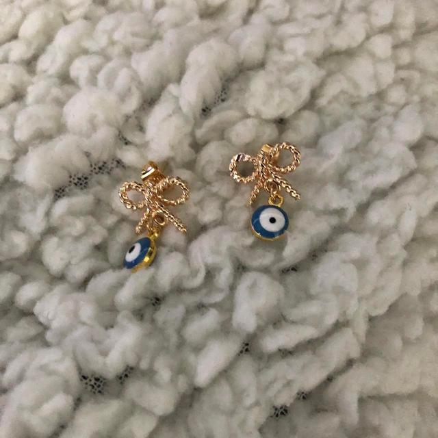 Custom Women's Earrings - Gold/Blue on Productcaster.