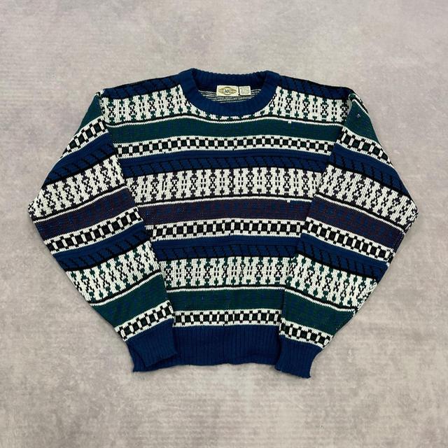 Vintage Men's Jumper - Blue/Multi - L on Productcaster.