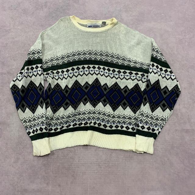 Vintage Men's Jumper - Cream/Multi - L on Productcaster.