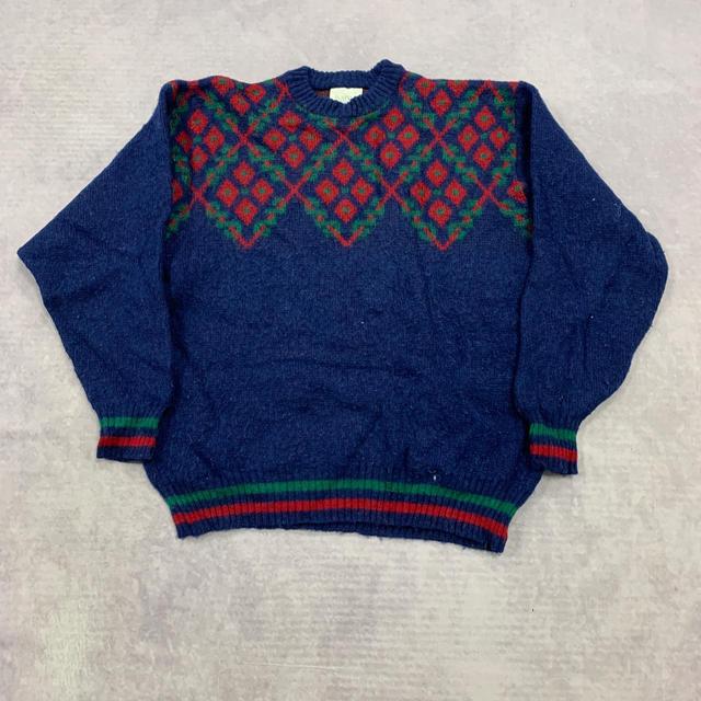 Vintage Women's Jumper - Blue/Red - XL on Productcaster.