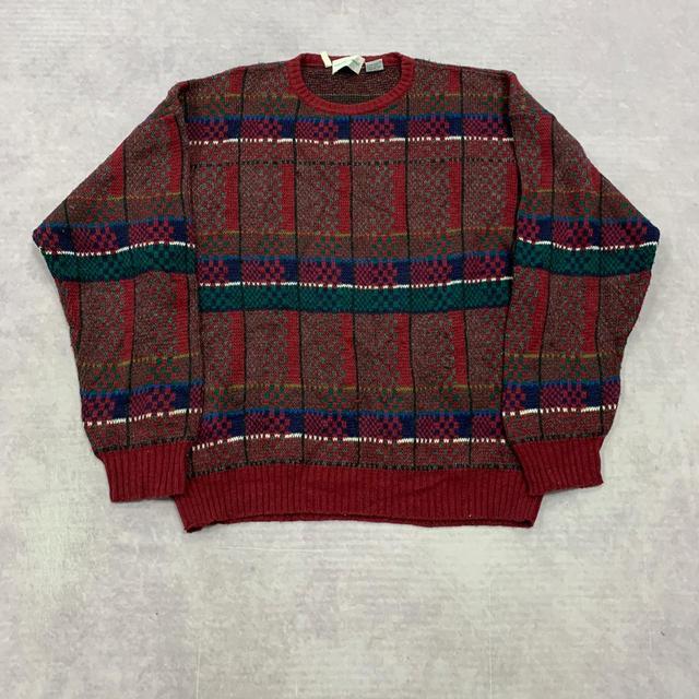 Vintage Men's Jumper - Red/Multi - L on Productcaster.