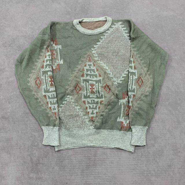 Vintage Men's Jumper - Green/Grey - M on Productcaster.