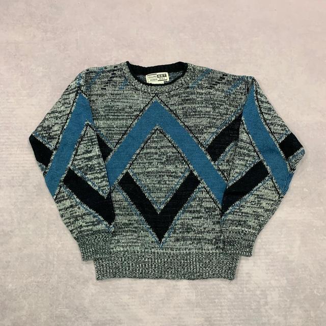 Vintage Men's Jumper - Grey/Blue - S on Productcaster.