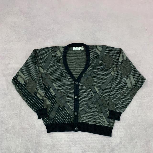 Vintage Men's Cardigan - Black/Grey - L on Productcaster.