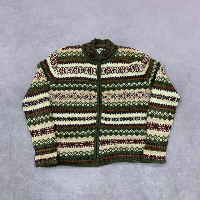 Vintage Women's Cardigan - Green/Tan - M on Productcaster.