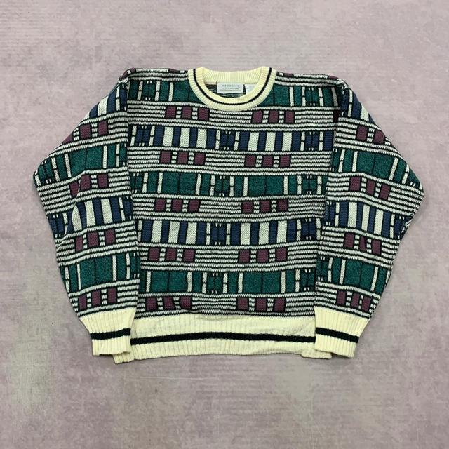 Vintage Men's Jumper - Cream/Multi - M on Productcaster.