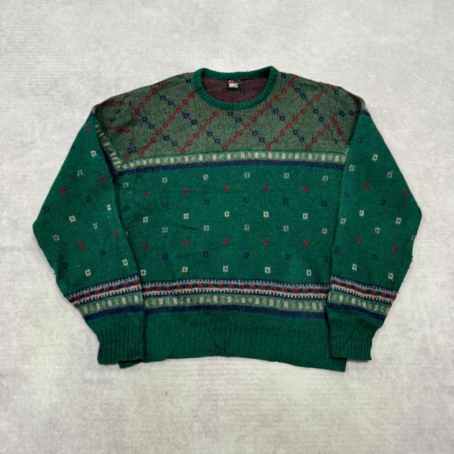 Vintage Men's Jumper - Green/Multi - L on Productcaster.