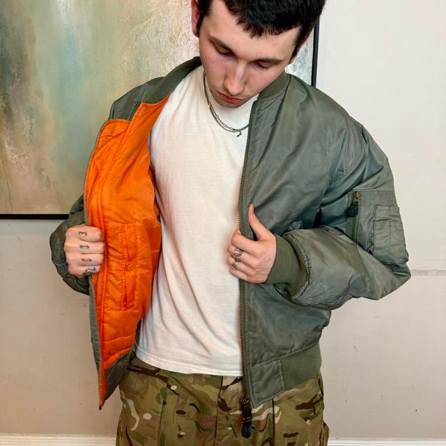 Vintage Men's Jacket - Green/Orange - L on Productcaster.