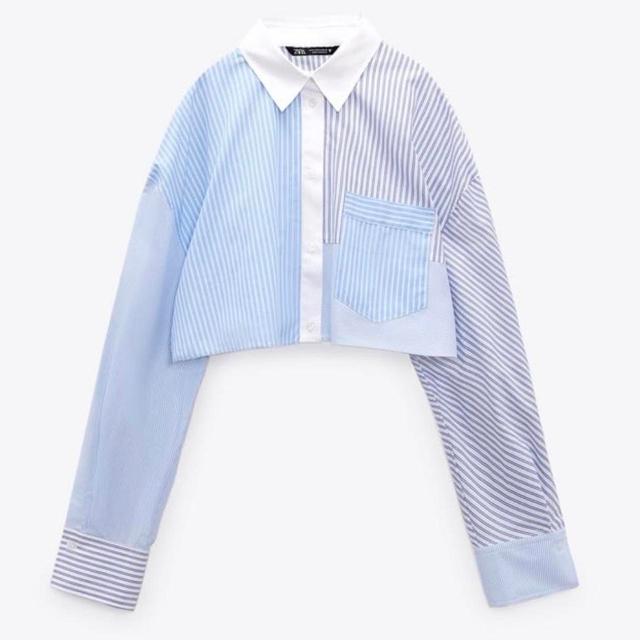 Zara Women's Shirt - Blue/White - XS on Productcaster.