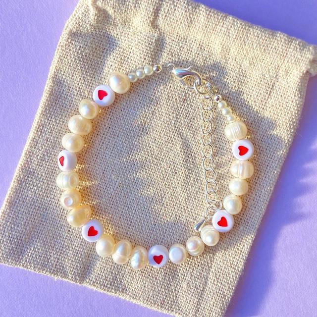 Handmade Women's Bracelet - White/Red on Productcaster.