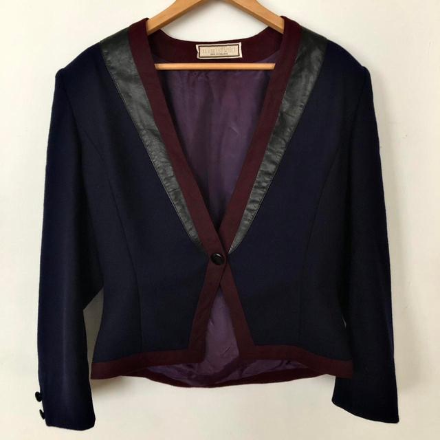 Vintage Women's Blazer Jacket - Navy/Purple - UK 14 on Productcaster.