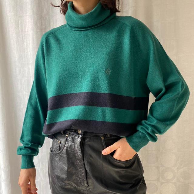 Vintage Women's Jumper - Green/Navy - M on Productcaster.