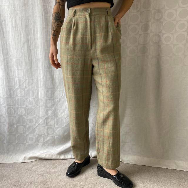 Vintage Women's High waisted Trousers - Green/Multi - UK 8 on Productcaster.