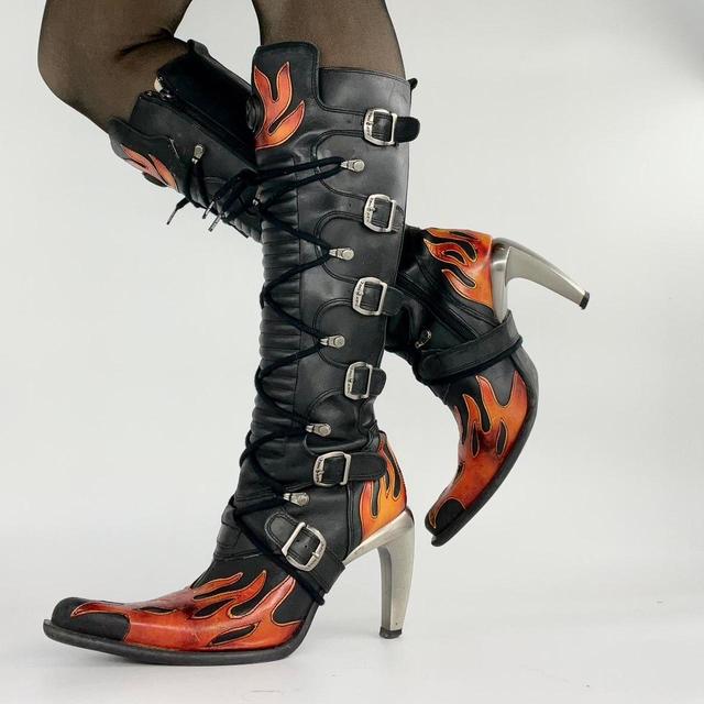 New Rock Women's Biker Boots - Black/Red - UK 5 on Productcaster.