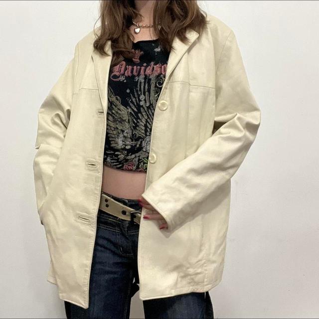 Vintage Women's Blazer Jacket - Cream - UK 12 on Productcaster.