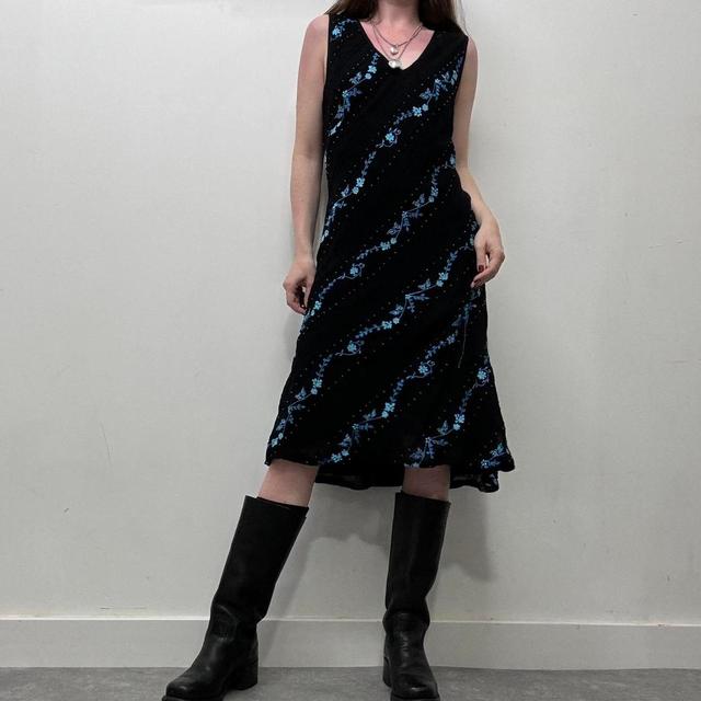 Vintage Women's A-line Dress - Black/Blue - 8 on Productcaster.