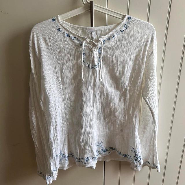 Women's Blouse - White/Blue - 14 on Productcaster.