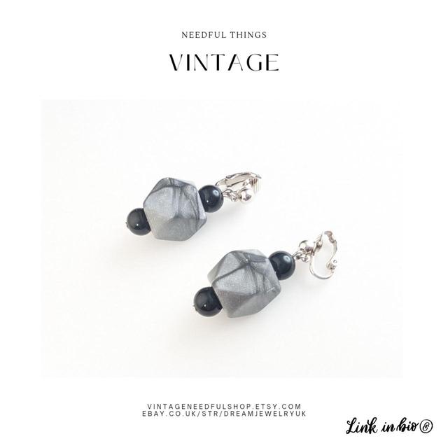 Vintage Women's Earrings - Black/Grey on Productcaster.