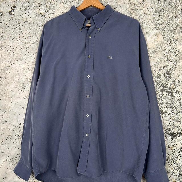 Yves Saint Laurent Men's Shirt - Navy/Grey - L on Productcaster.